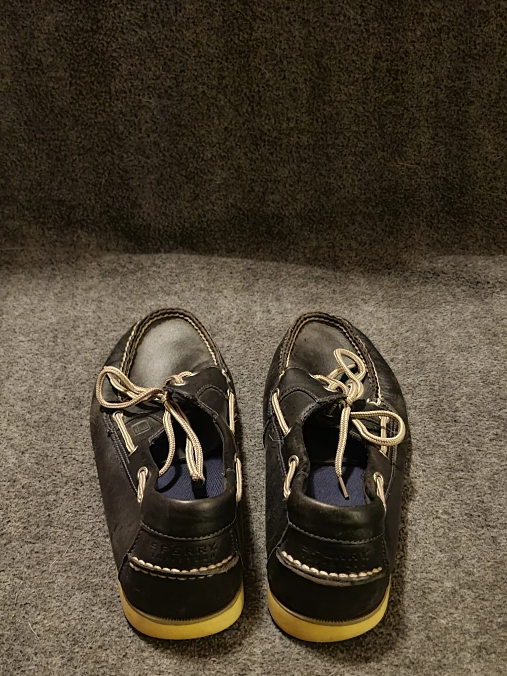 Sperry Top-Sider Men's Size 13 Black Leather Beige Stitch Slip-On Shoes